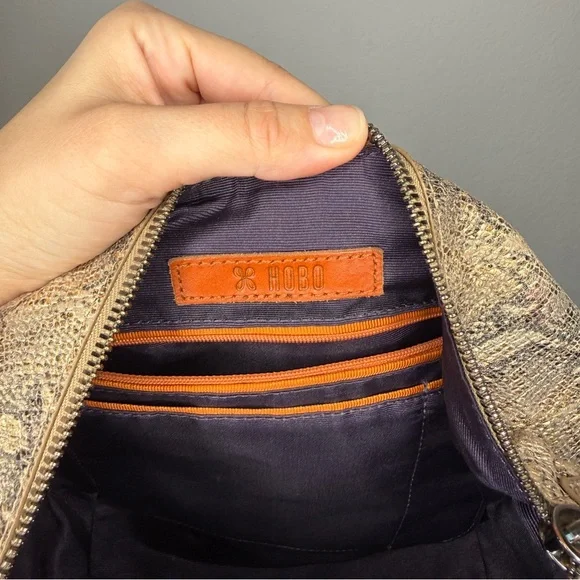 Hobo Lennox Shoulder Bag Snakeskin Print Leather Fringe Metallic Zipper - Picture 11 of 15